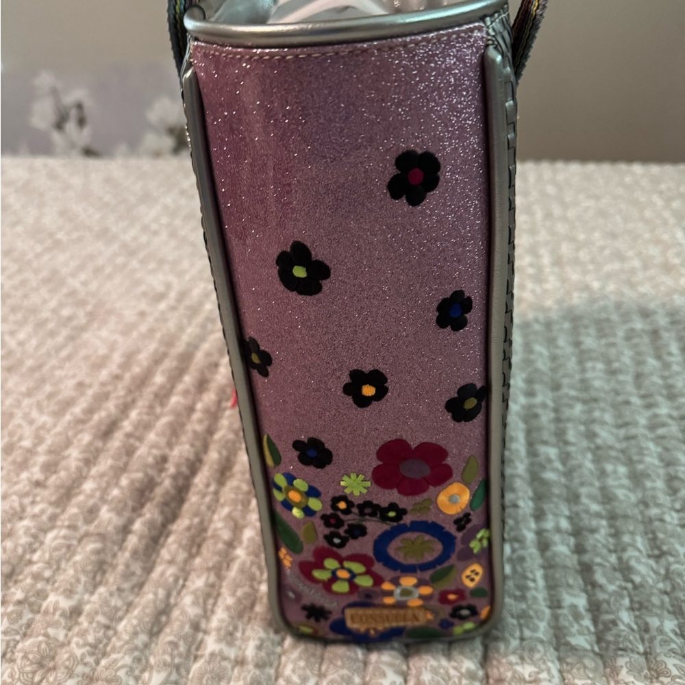 Consuela Metallic Woven Tote Bag with Colorful Strap - Silver with tassel. - Picture 4 of 11